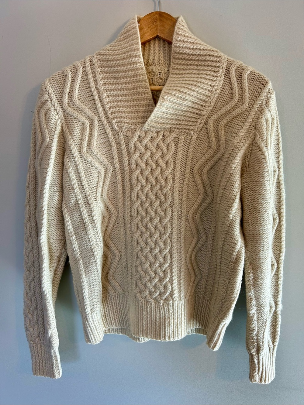 Vintage Handknit Fisherman Sweater Cable Knit Cream